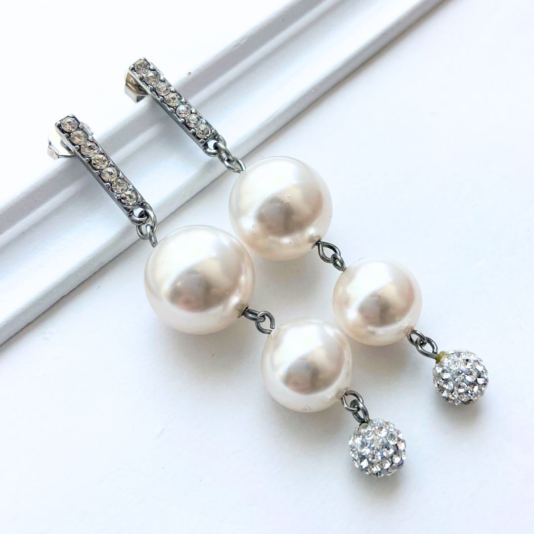 2 연속 진주 라인 스톤 피어싱 (12mm, 10mm) # 118
