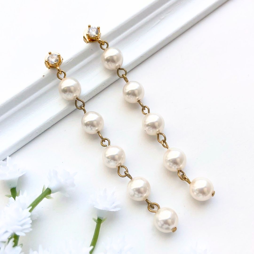 5連6mmパールゴールドジルコニアピアス#818│ハンドメイドピアス