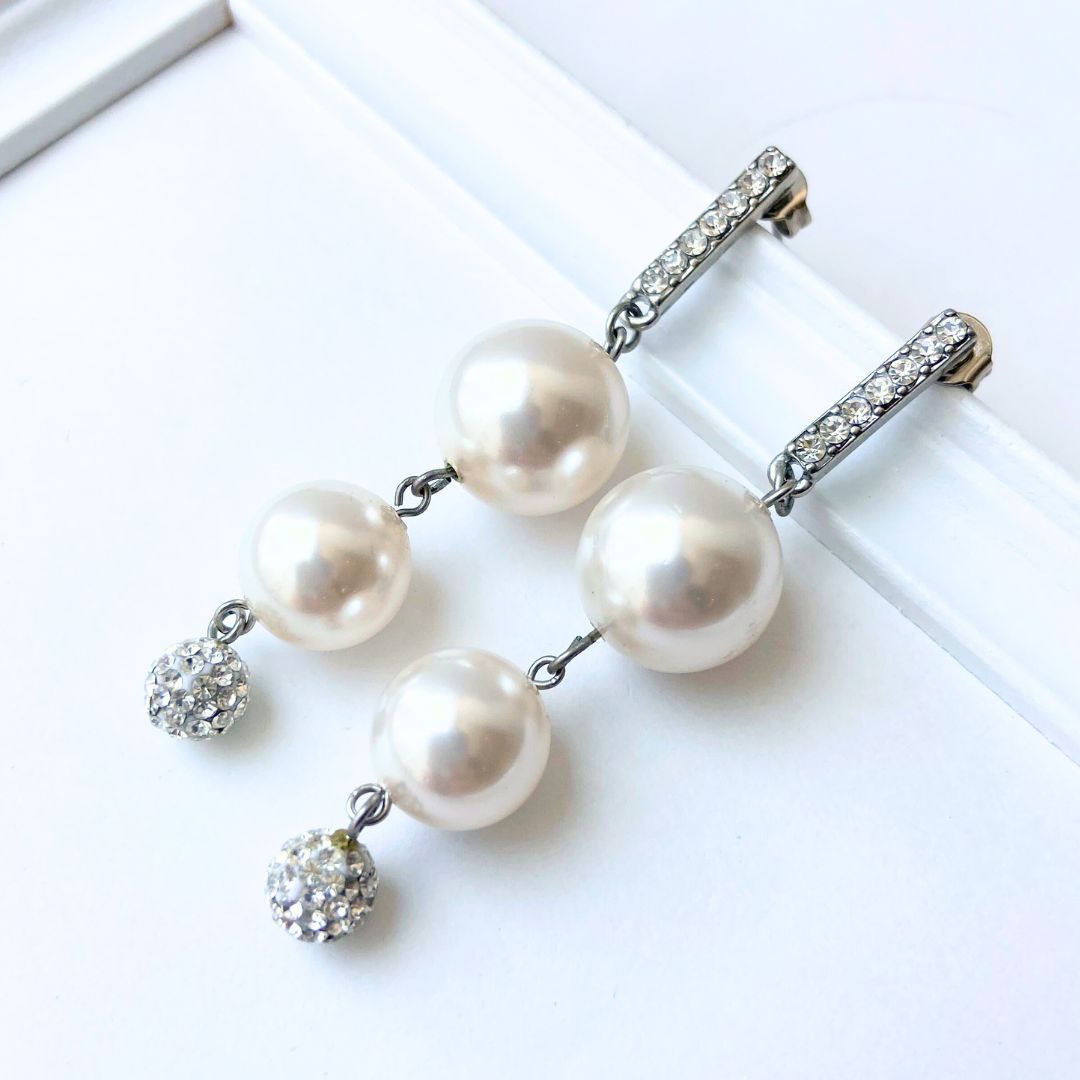 2 연속 진주 라인 스톤 피어싱 (12mm, 10mm) # 118
