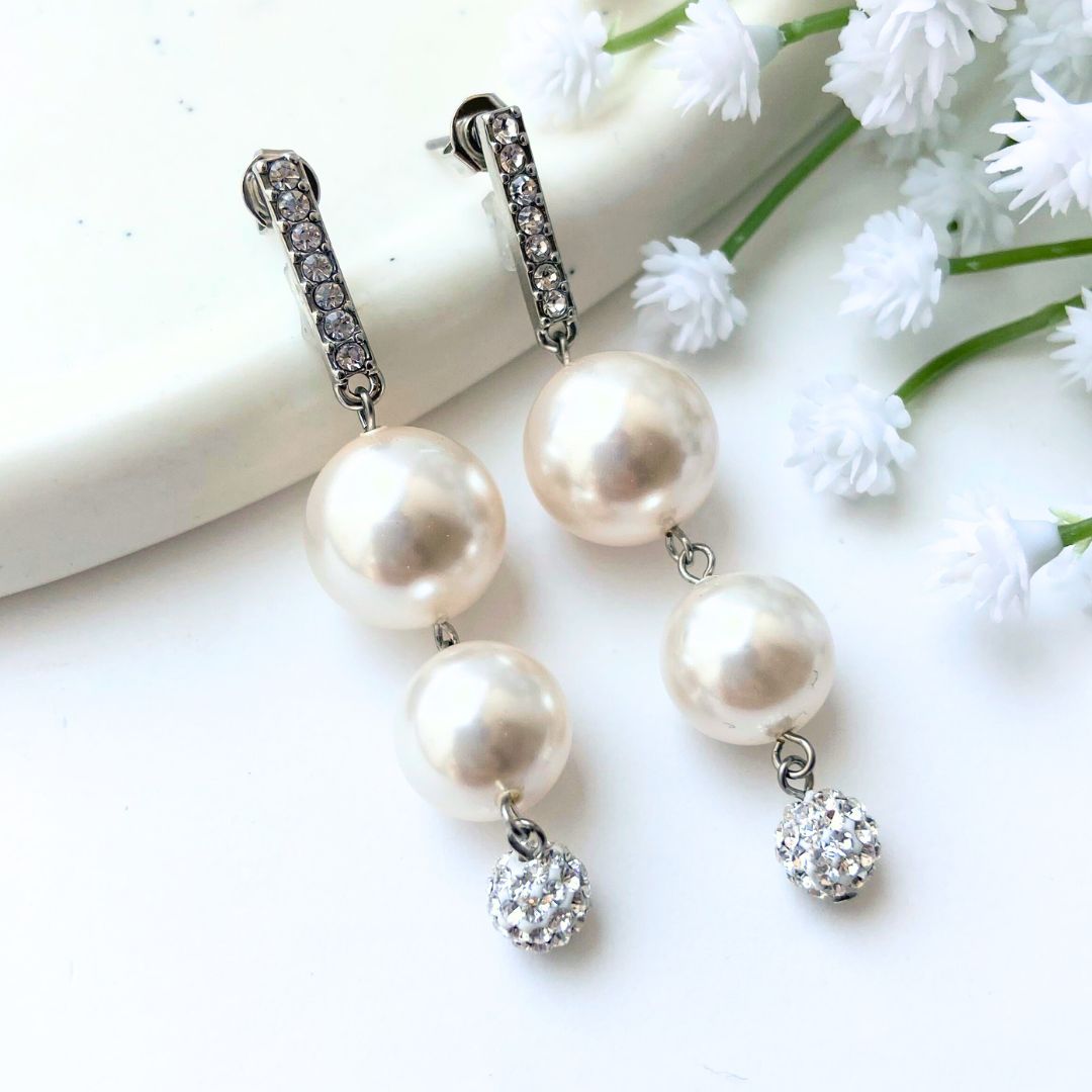 2 연속 진주 라인 스톤 피어싱 (12mm, 10mm) # 118