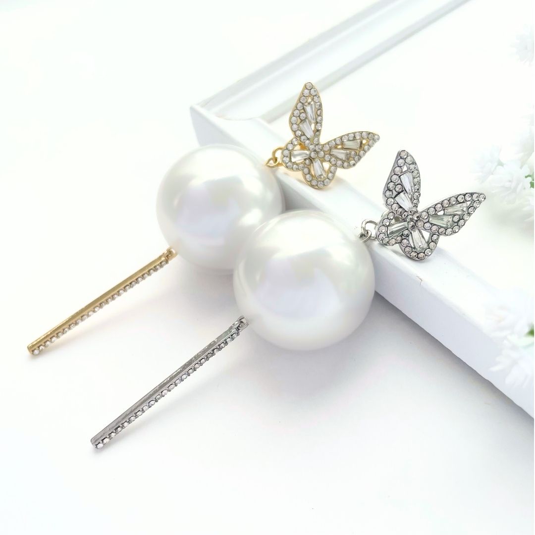 2way バタフライ×大粒パールピアス
