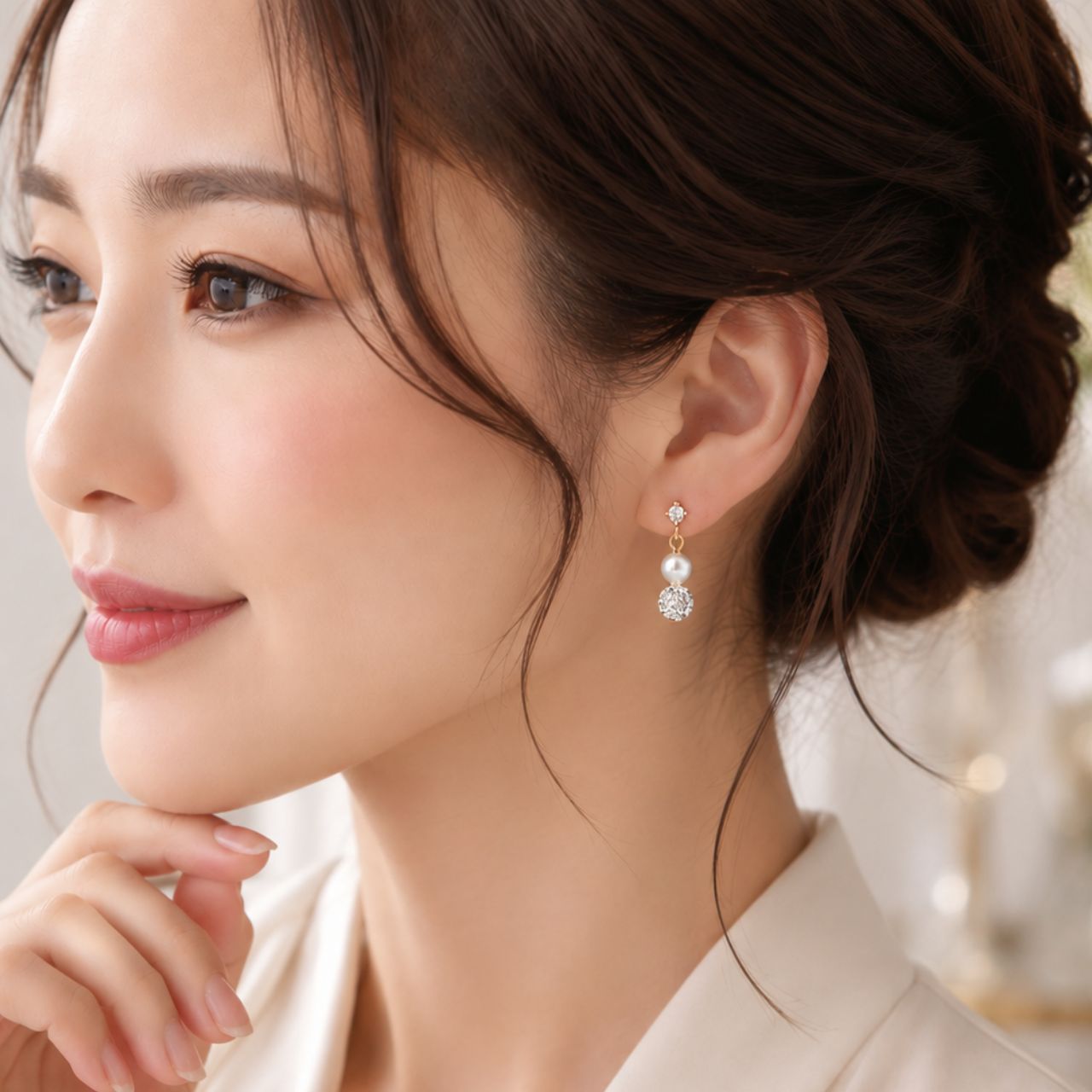 パール&パヴェボールピアス