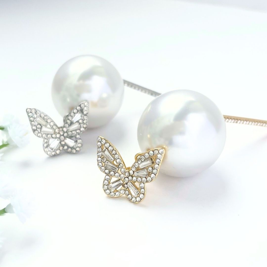 2way バタフライ×大粒パールピアス