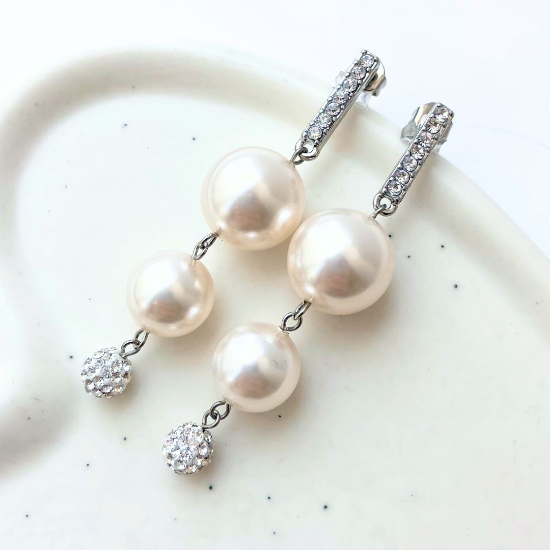 2 연속 진주 라인 스톤 피어싱 (12mm, 10mm) # 118