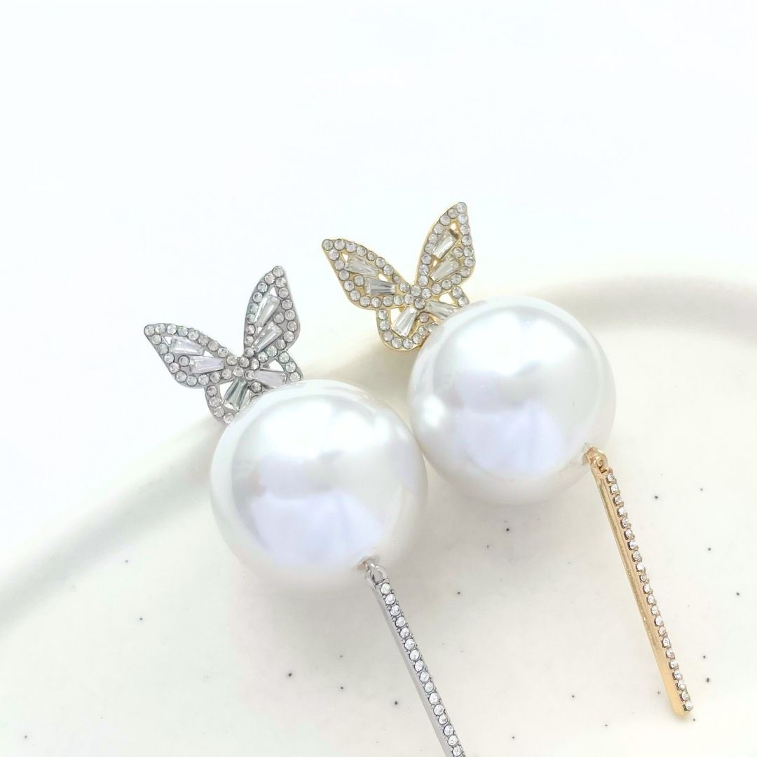 2way バタフライ×大粒パールピアス
