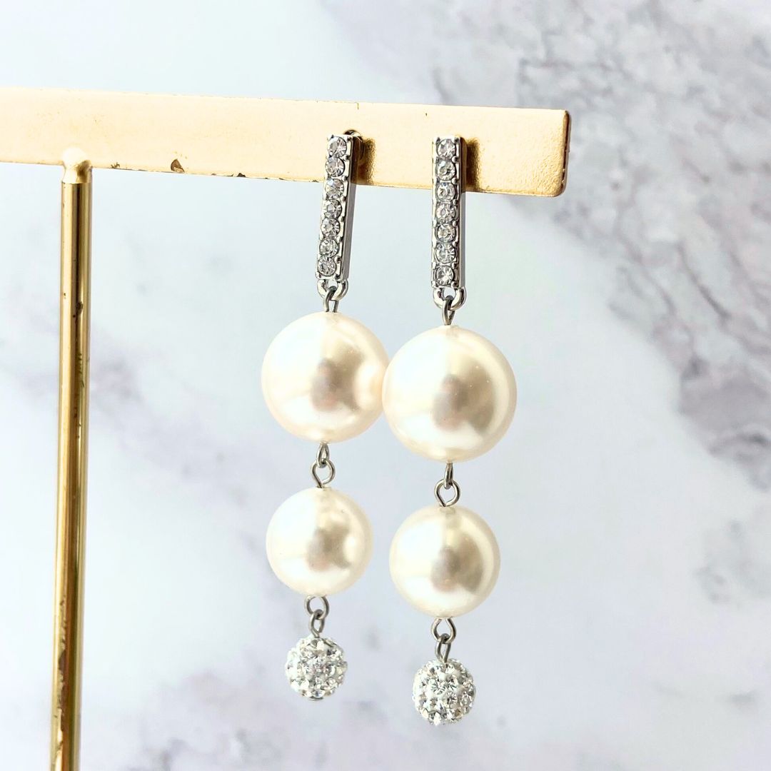 2 연속 진주 라인 스톤 피어싱 (12mm, 10mm) # 118