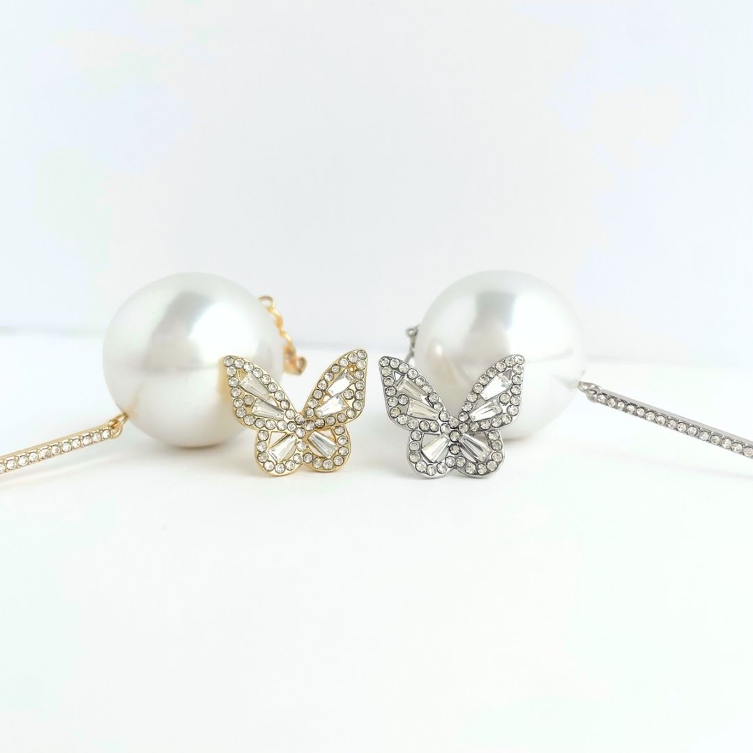 2way バタフライ×大粒パールピアス