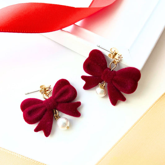 ベロアリボンパールピアス