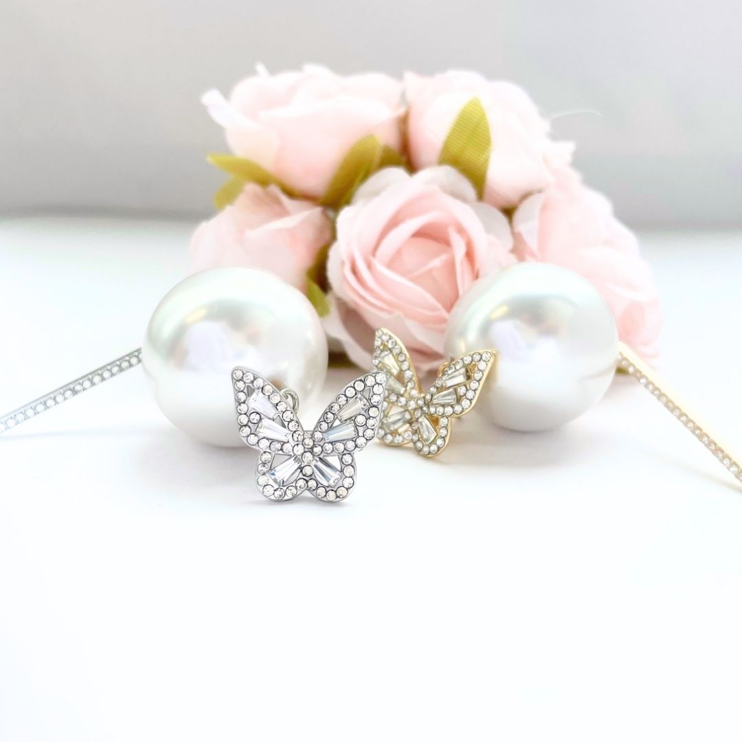 2way バタフライ×大粒パールピアス
