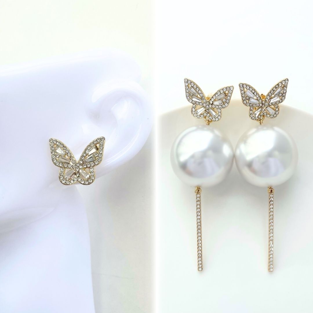 2way バタフライ×大粒パールピアス