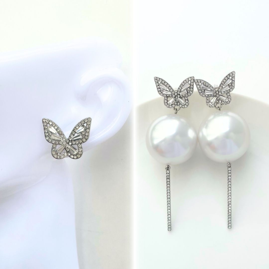 2way バタフライ×大粒パールピアス