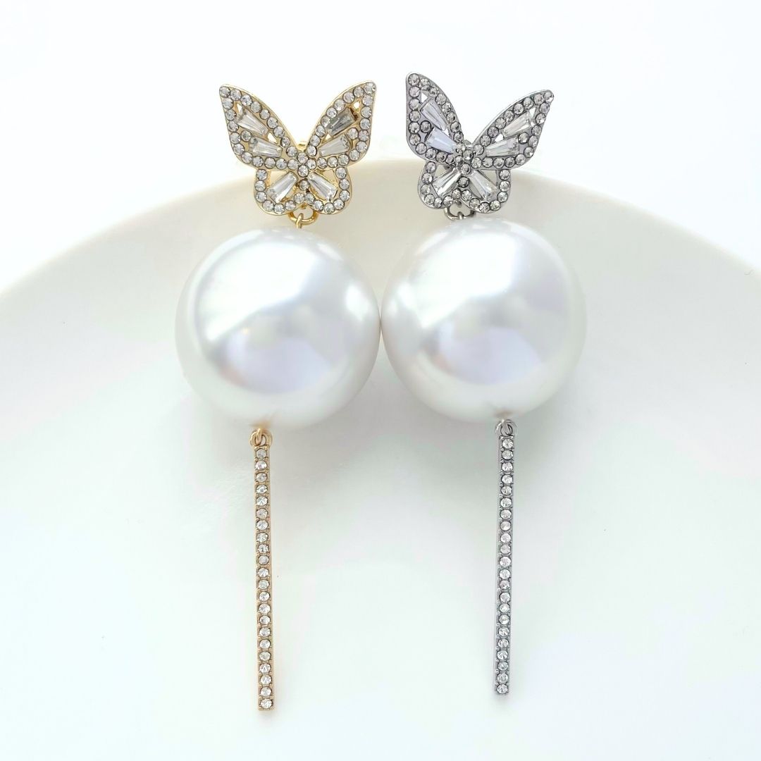 2way バタフライ×大粒パールピアス