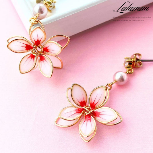 ワイヤー桜×ピンクパールピアス A42