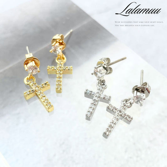 ジルコニアクロスピアス ゴールド シルバー