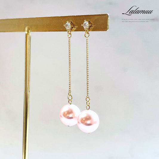 ピンクパール&ジルコニアピアス A113