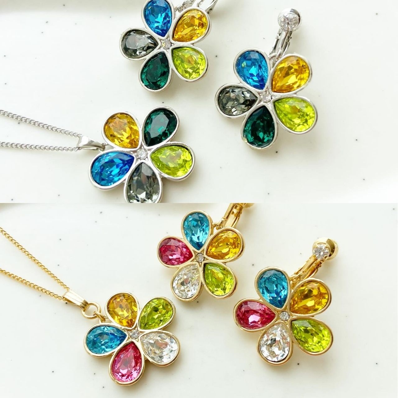 【選べる2カラー】フラワーマルチカラーイヤリング