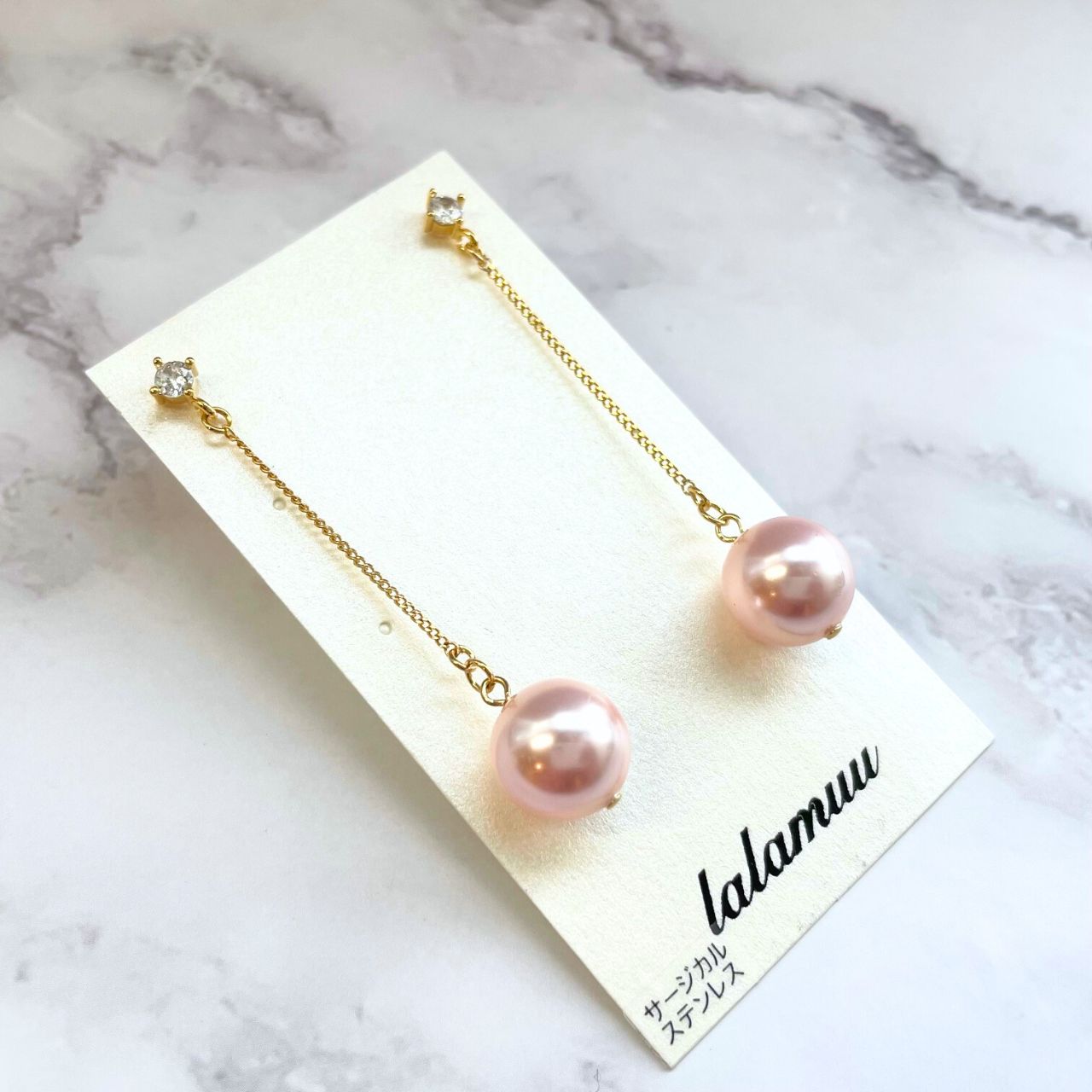 ピンクパール&ジルコニアピアス A113