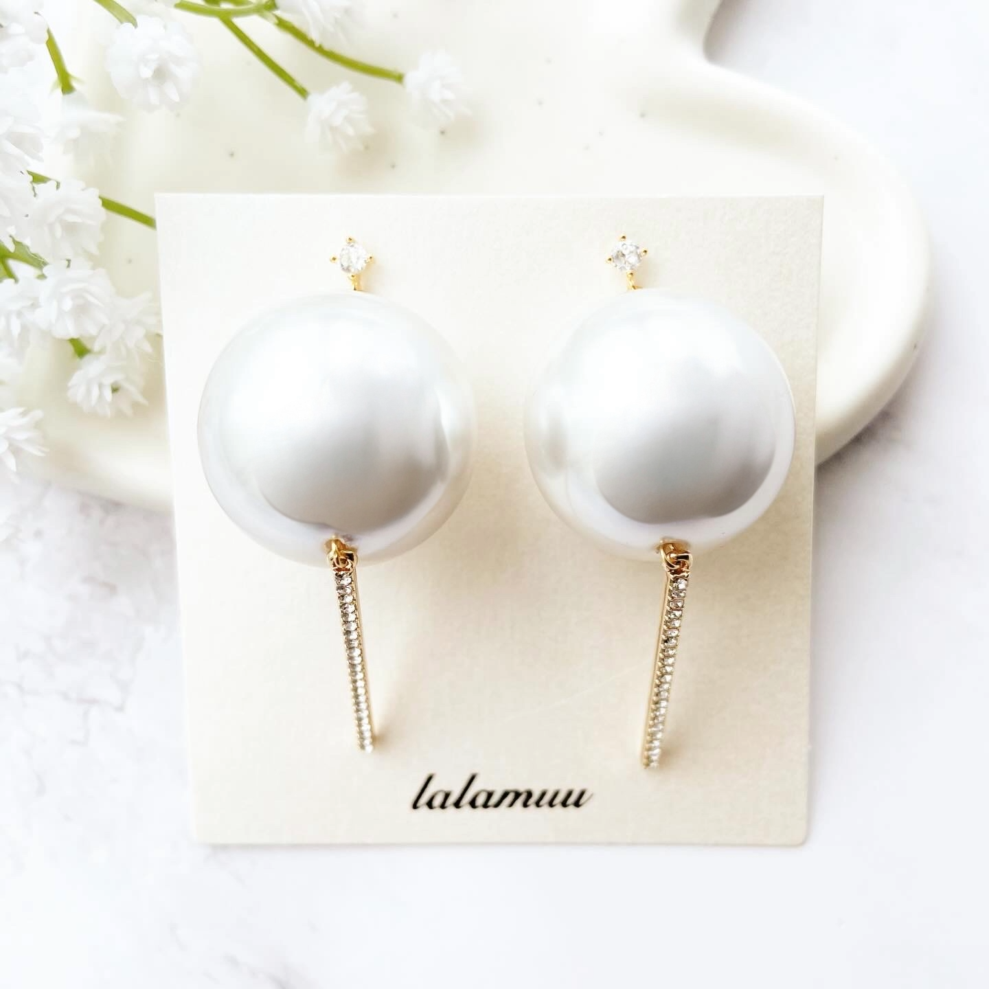 25mmパールライトストーンピアス ゴールド A9