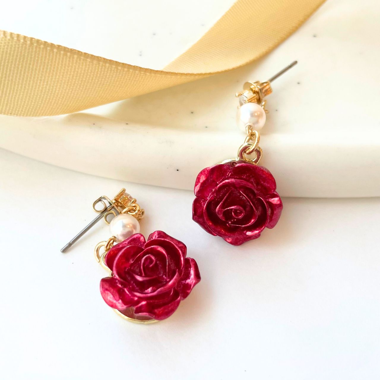 ローズ×パールジルコニアピアス A85