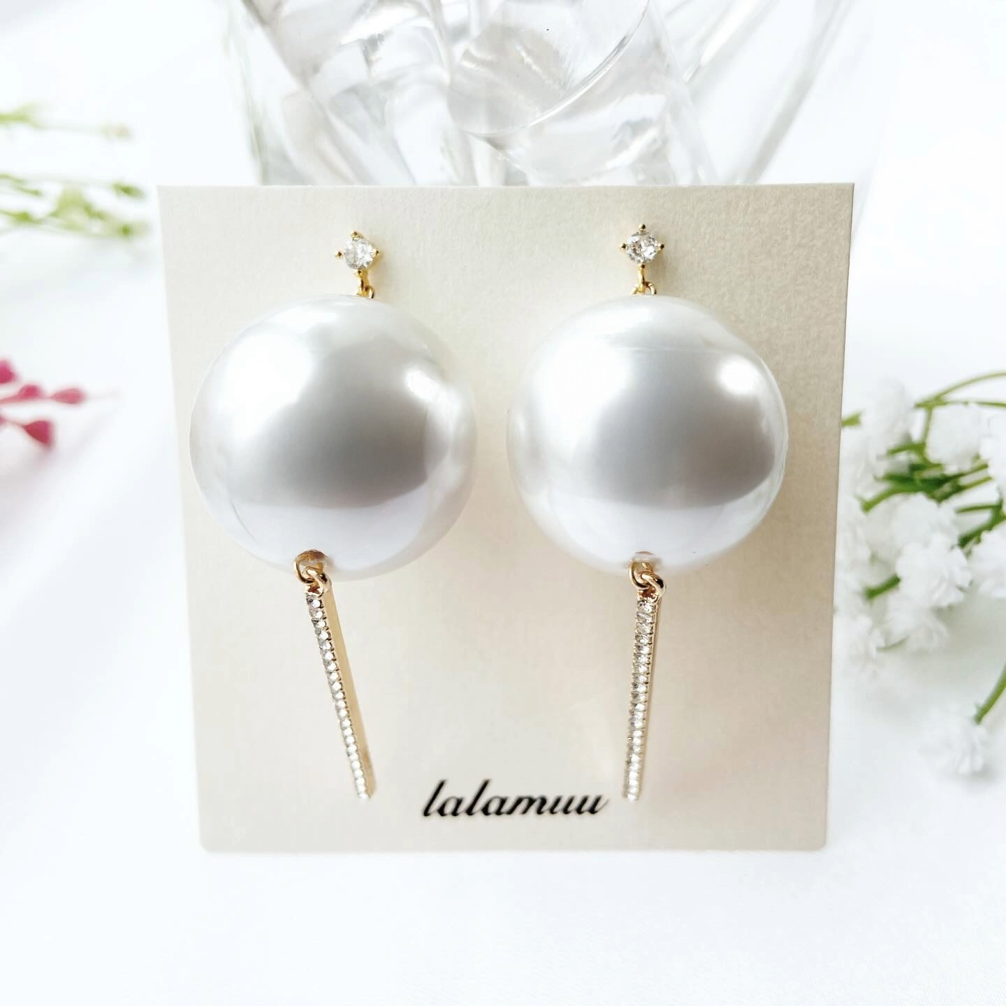 25mmパールライトストーンピアス ゴールド A9