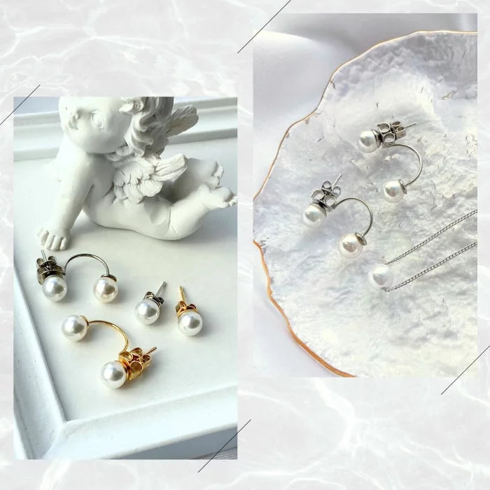 【セット】2wayパールピアス&ネックレス セット(6mm or 8mm) ゴールド/シルバー