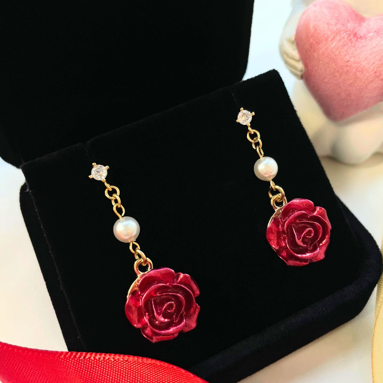 ローズ×パールジルコニアピアス A85