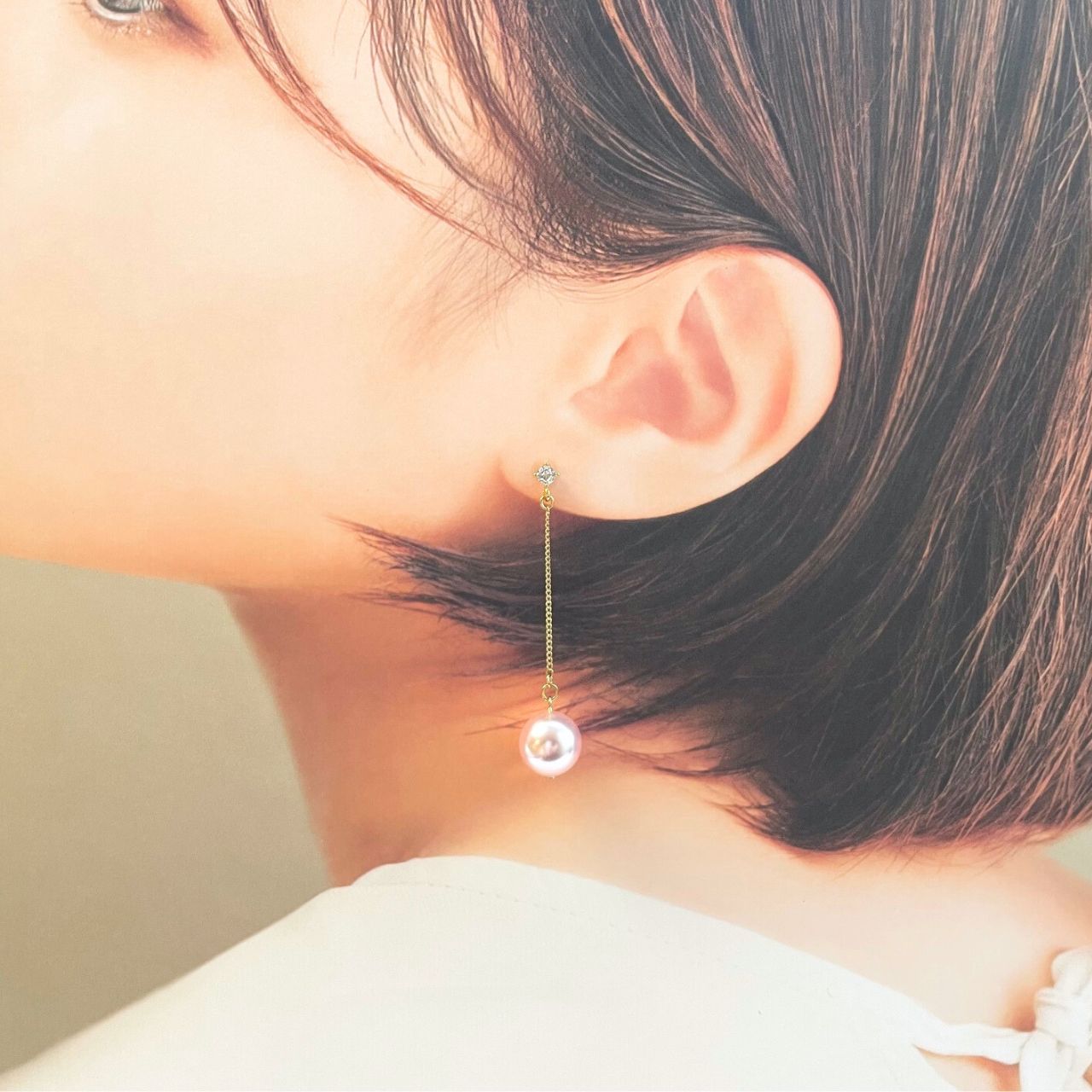 ピンクパール&ジルコニアピアス A113