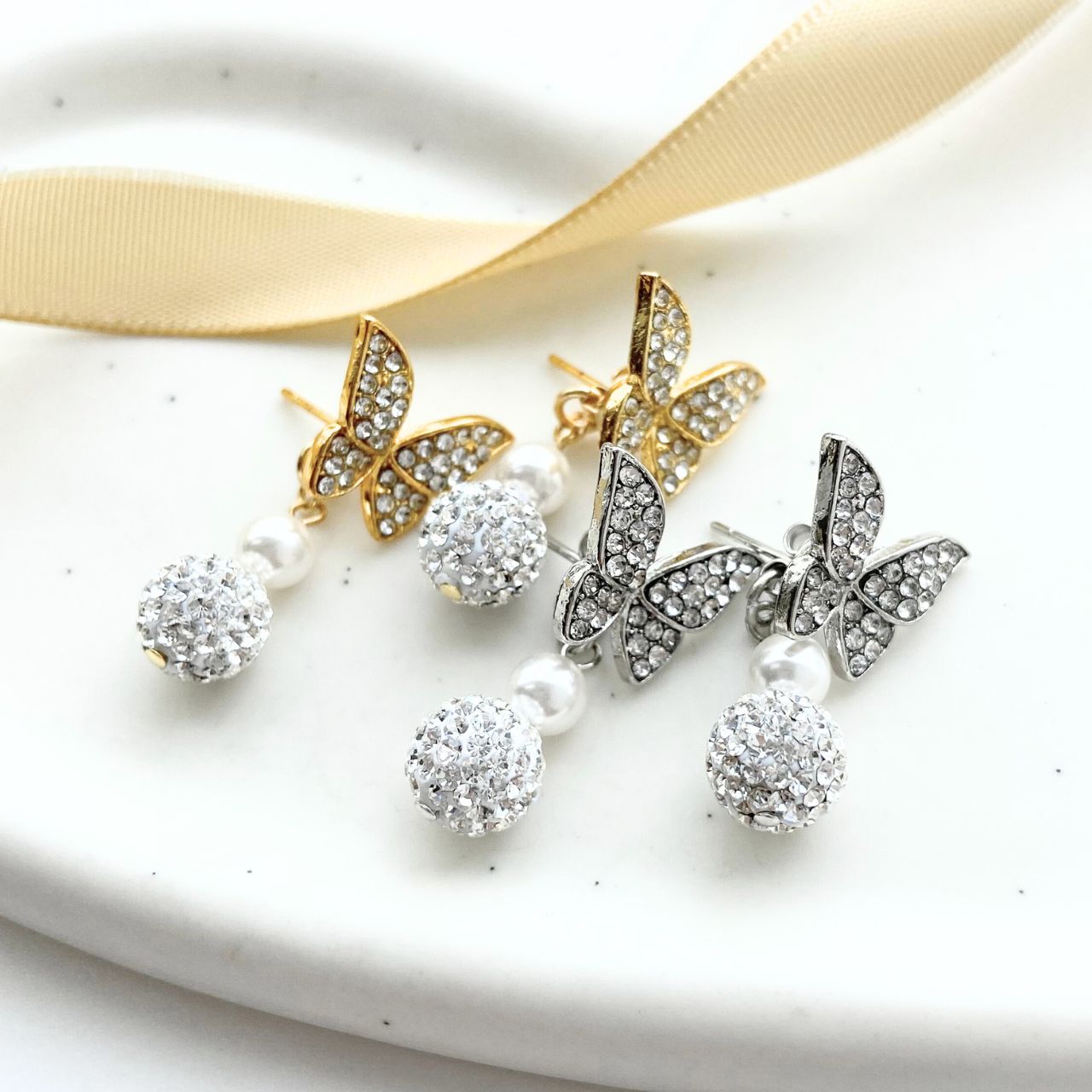 2wayバタフライ×パヴェボールピアス