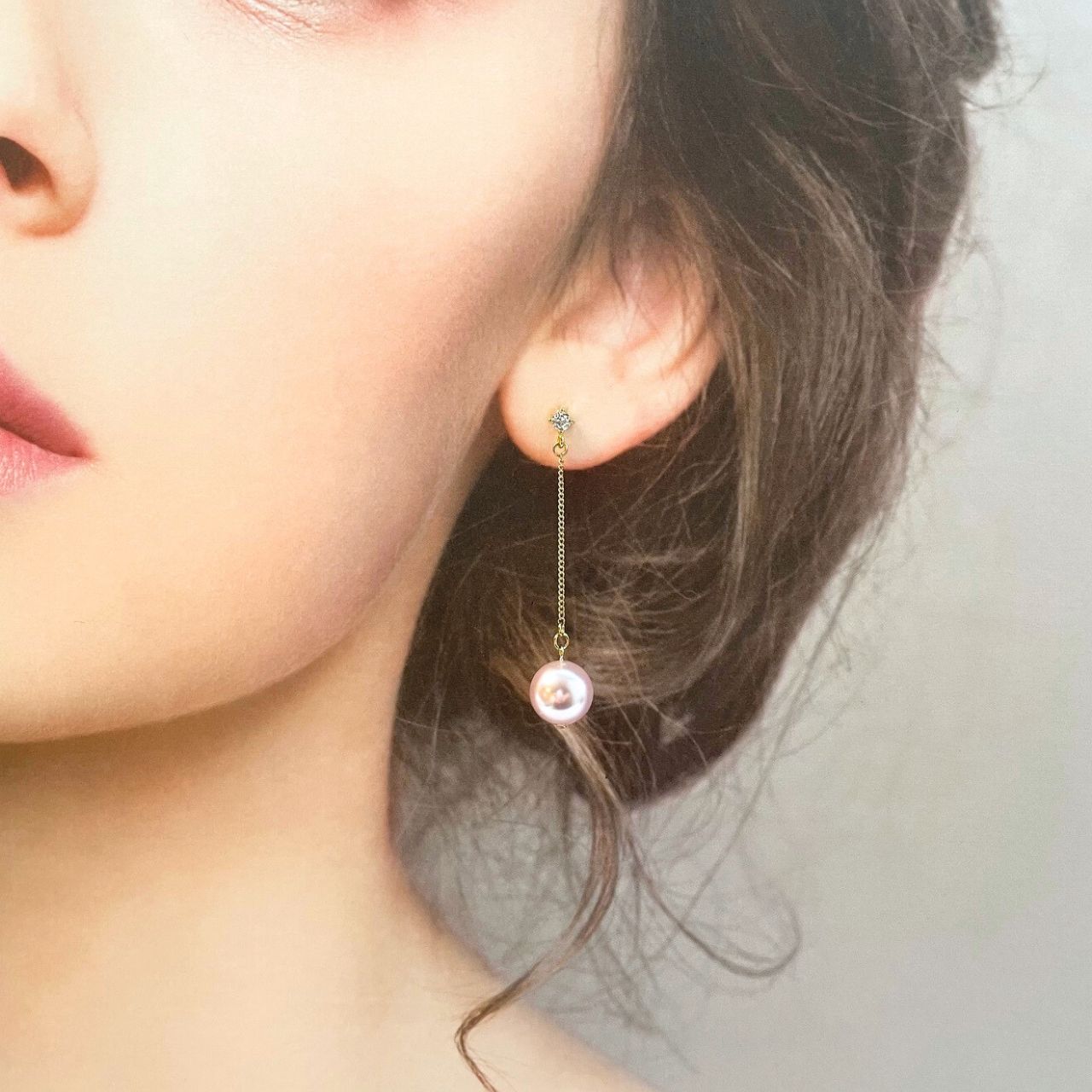ピンクパール&ジルコニアピアス A113