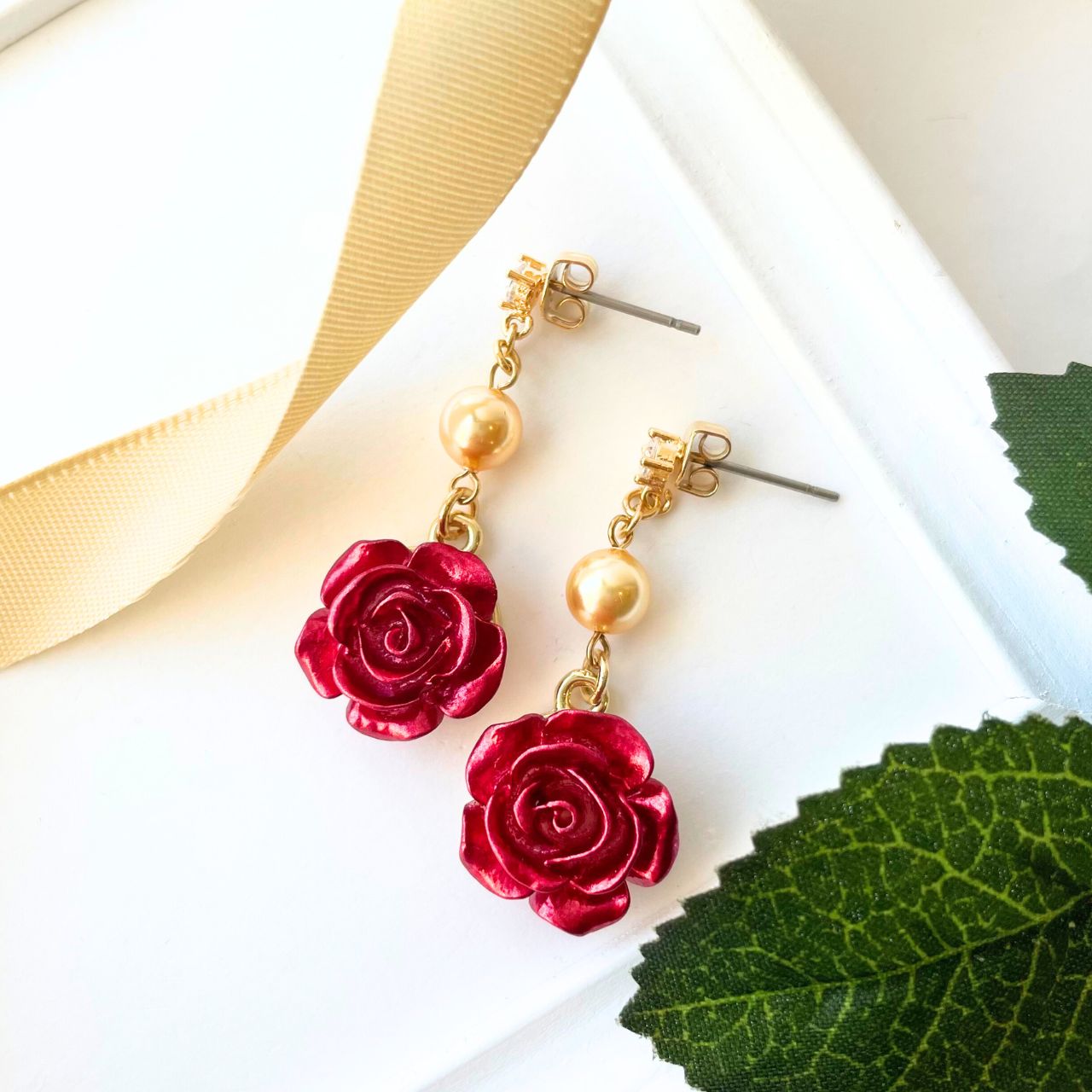 ローズ×シャンパンパールジルコニアピアス A85