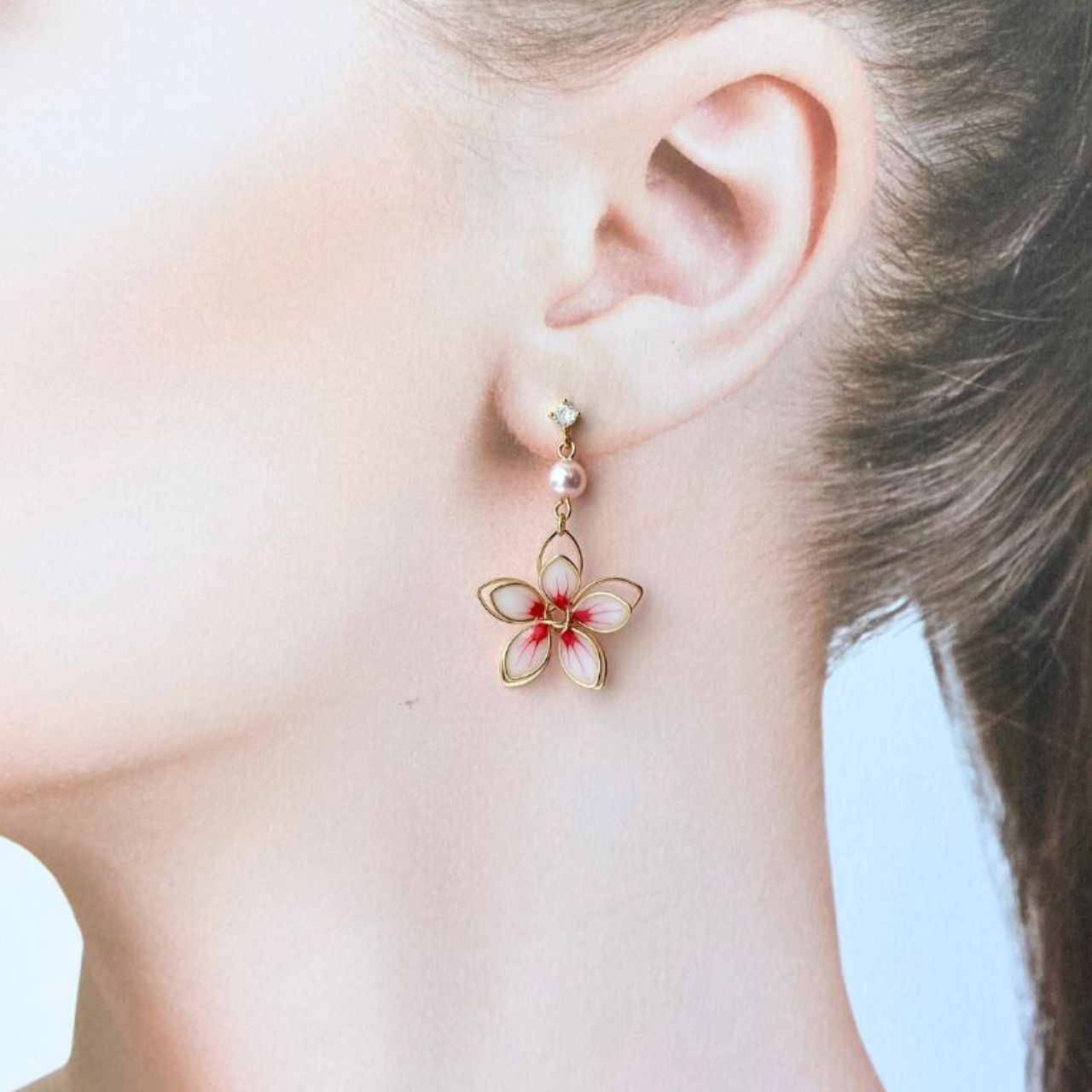 ワイヤー桜×ピンクパールピアス A42
