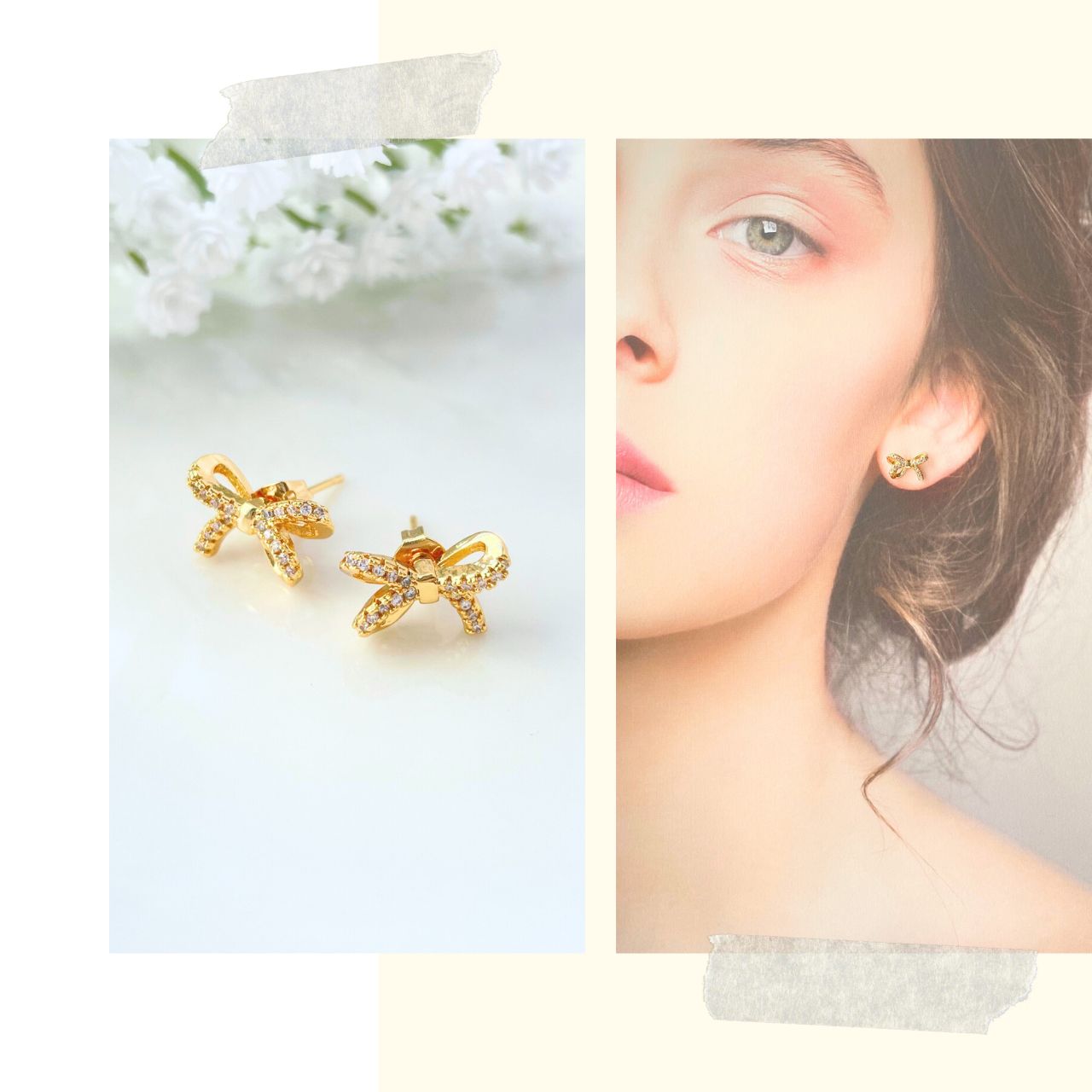 2wayリボンバックキャッチピアス A98