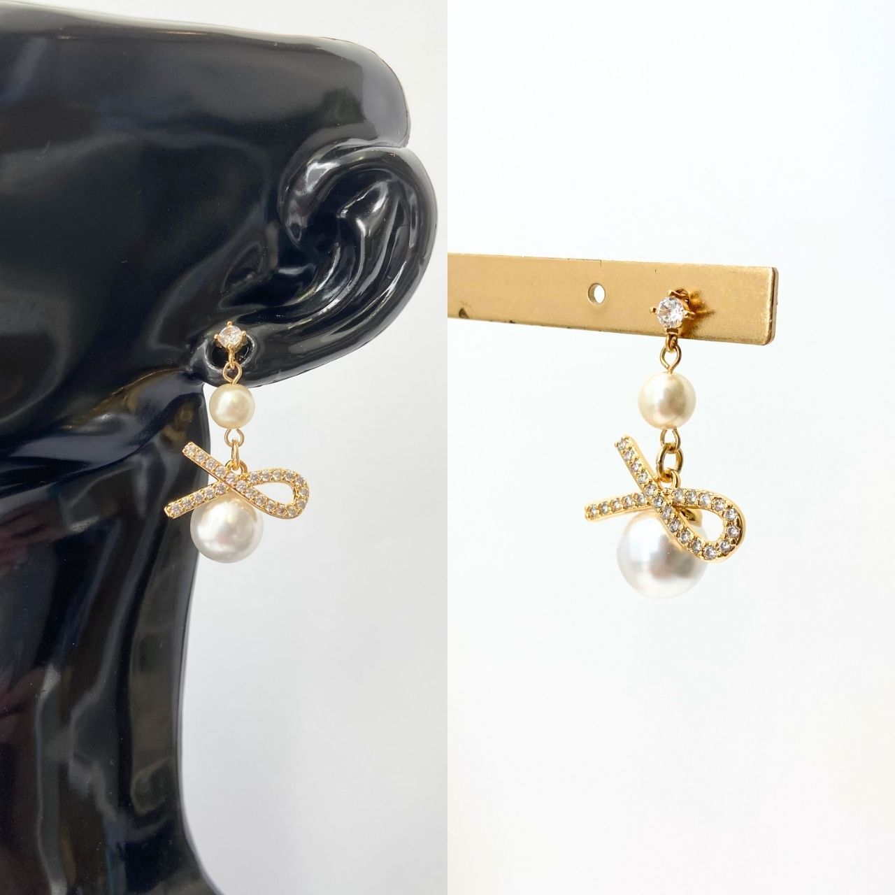 パールノットジルコニアピアス A1443