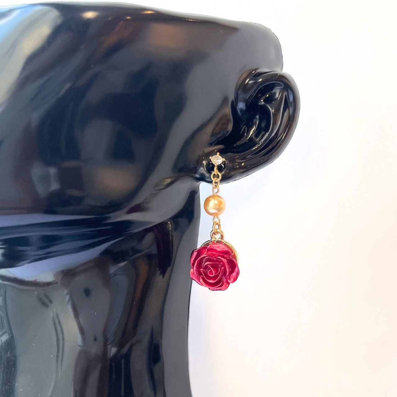 ローズ×シャンパンパールジルコニアピアス A85