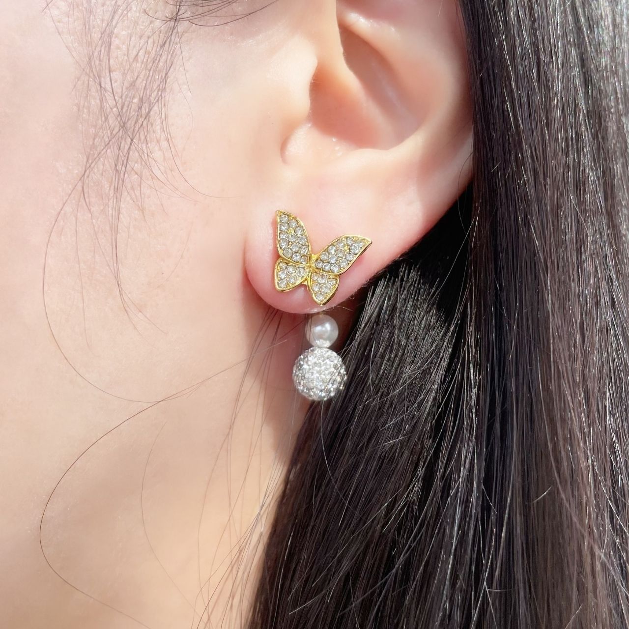 2wayバタフライ×パヴェボールピアス