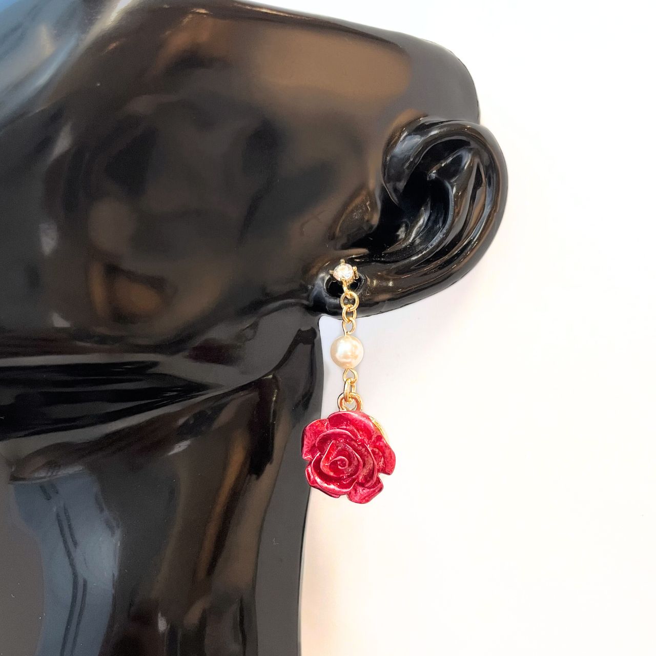 ローズ×パールジルコニアピアス A85