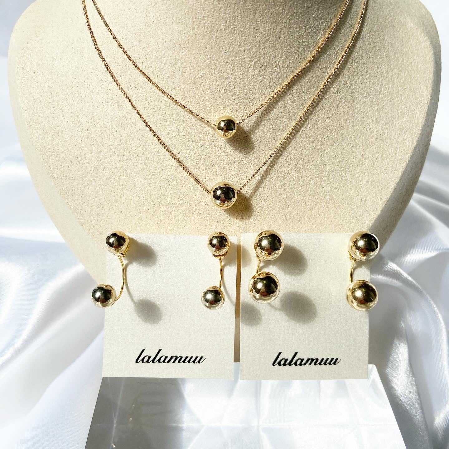 【ピアスとネックレスのセット♪】ゴールドネックレス×2wayゴールドピアス
