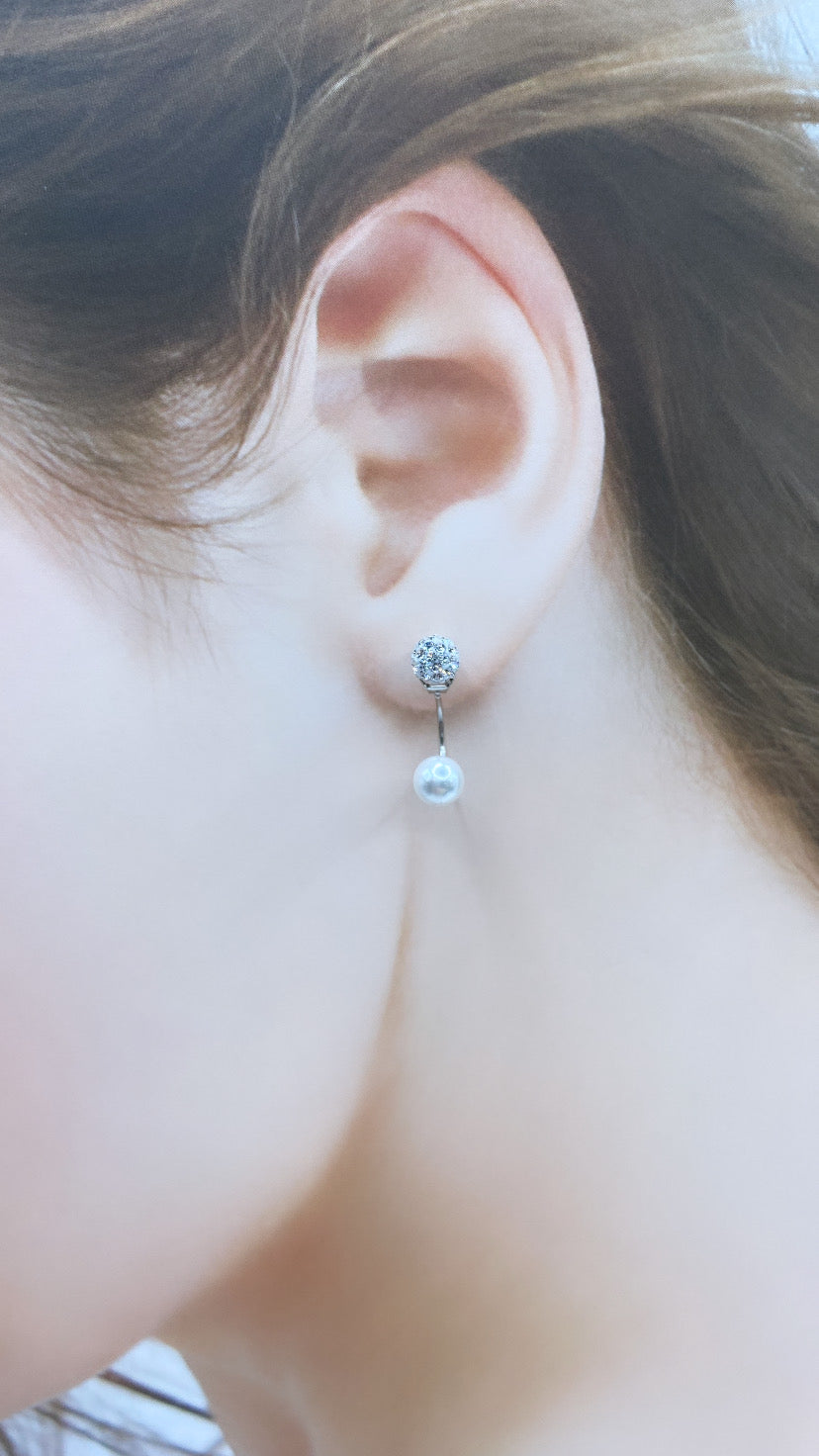 ラインストーンボール6mmパールバックキャッチピアス  A94