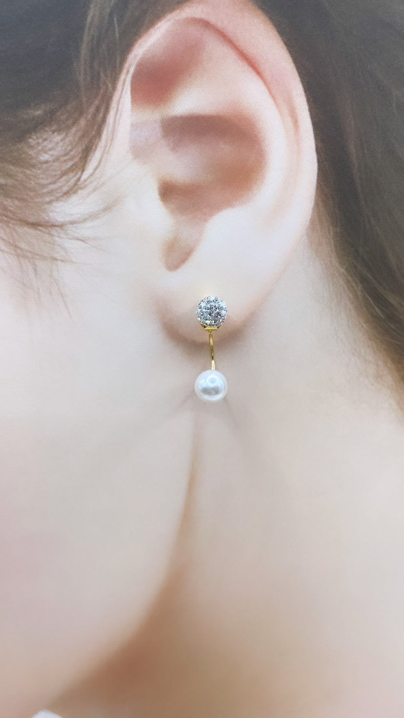 ラインストーンボール6mmパールバックキャッチゴールドピアス A95