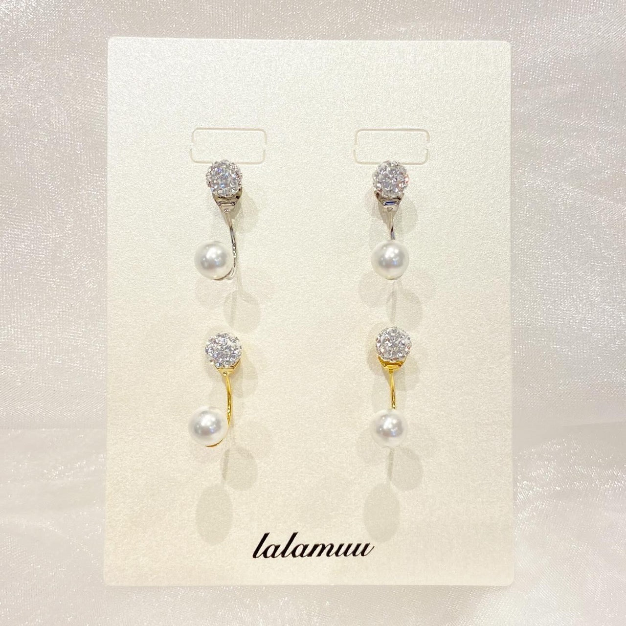 ラインストーンボール6mmパールバックキャッチピアス  A94
