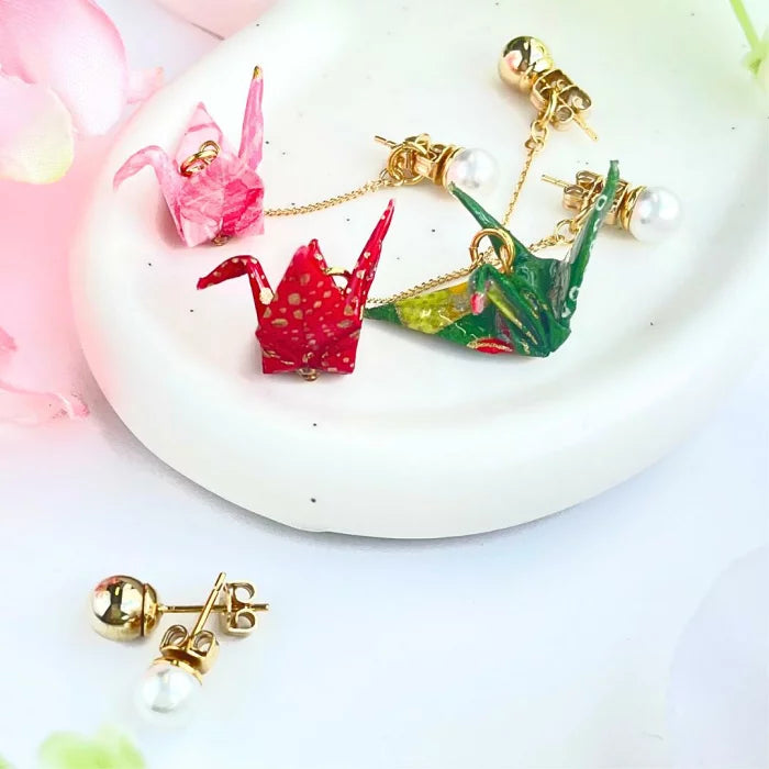 【成人式・浴衣にも👘】4way折り鶴パールピアス