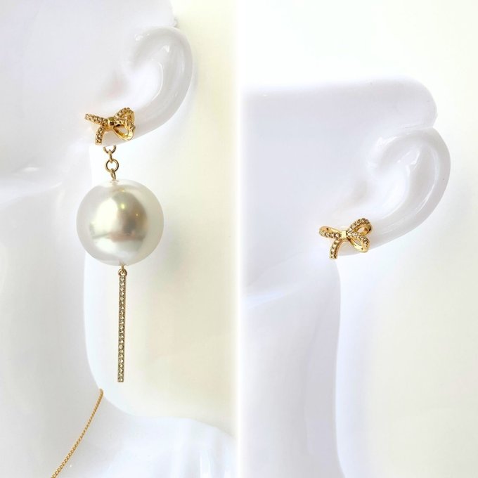 【2way】リボン 大粒パールピアス