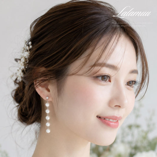 5連パールジルコニアピアス シルバー/ゴールド