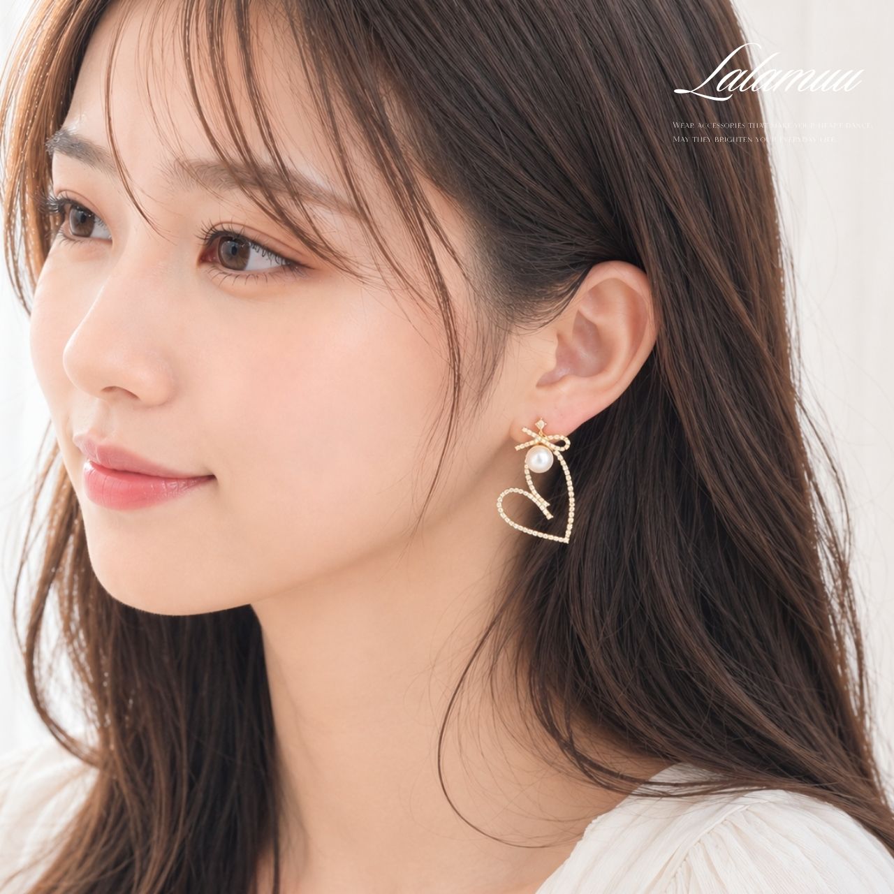 【大ぶり･人気】ビックハート×パールノットジルコニアピアス　ゴールド