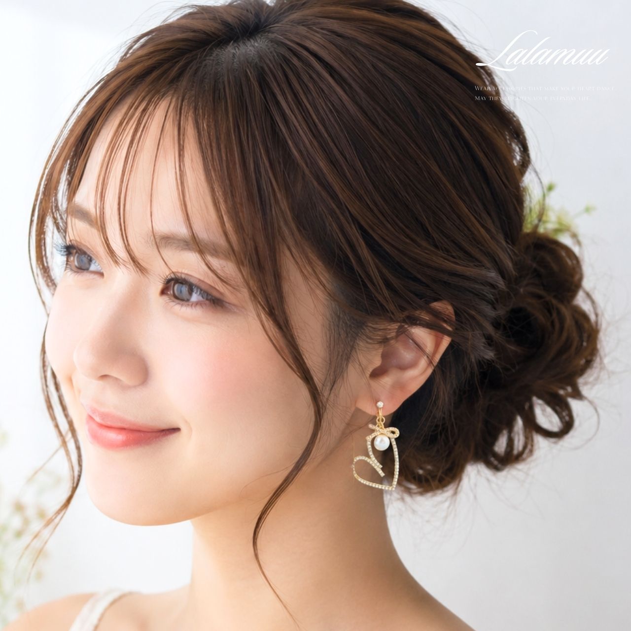 【大ぶり･人気】ビックハート×パールノットジルコニアイヤリング　ゴールド