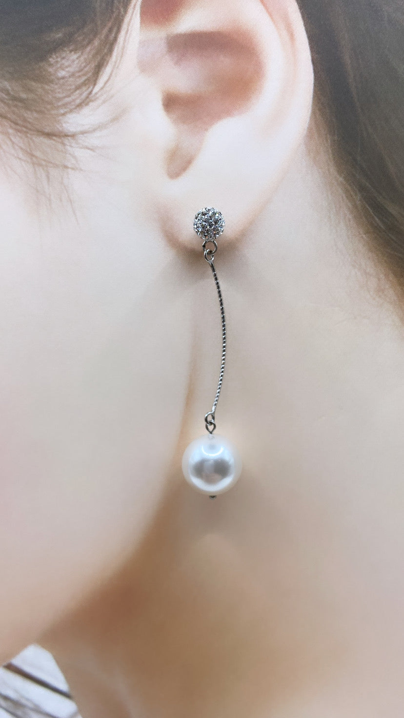 라인 스톤 볼 × 12mm 진주 백 캐치 피어싱 # 69