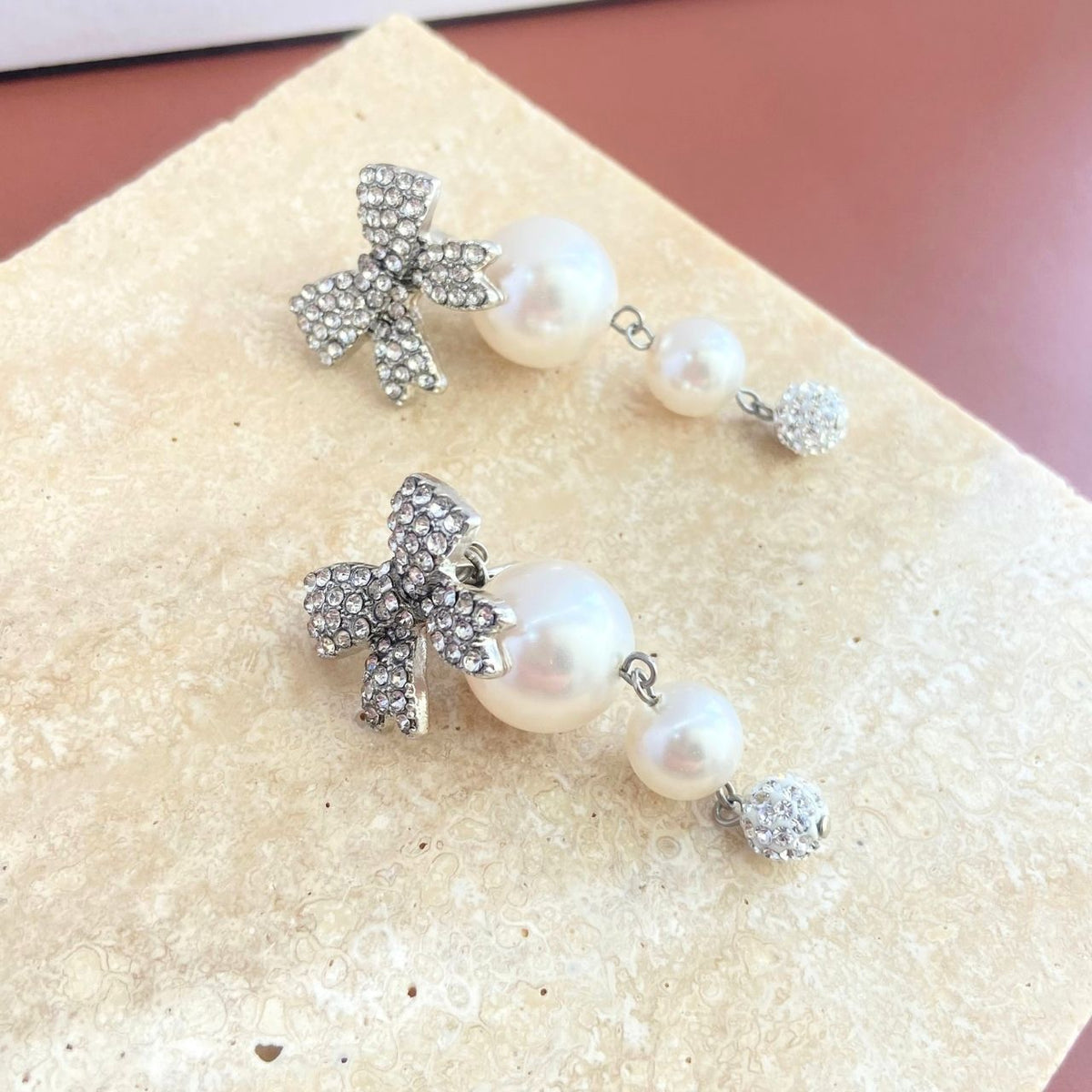 2way リボン×ダブルパール×パヴェボールピアス
