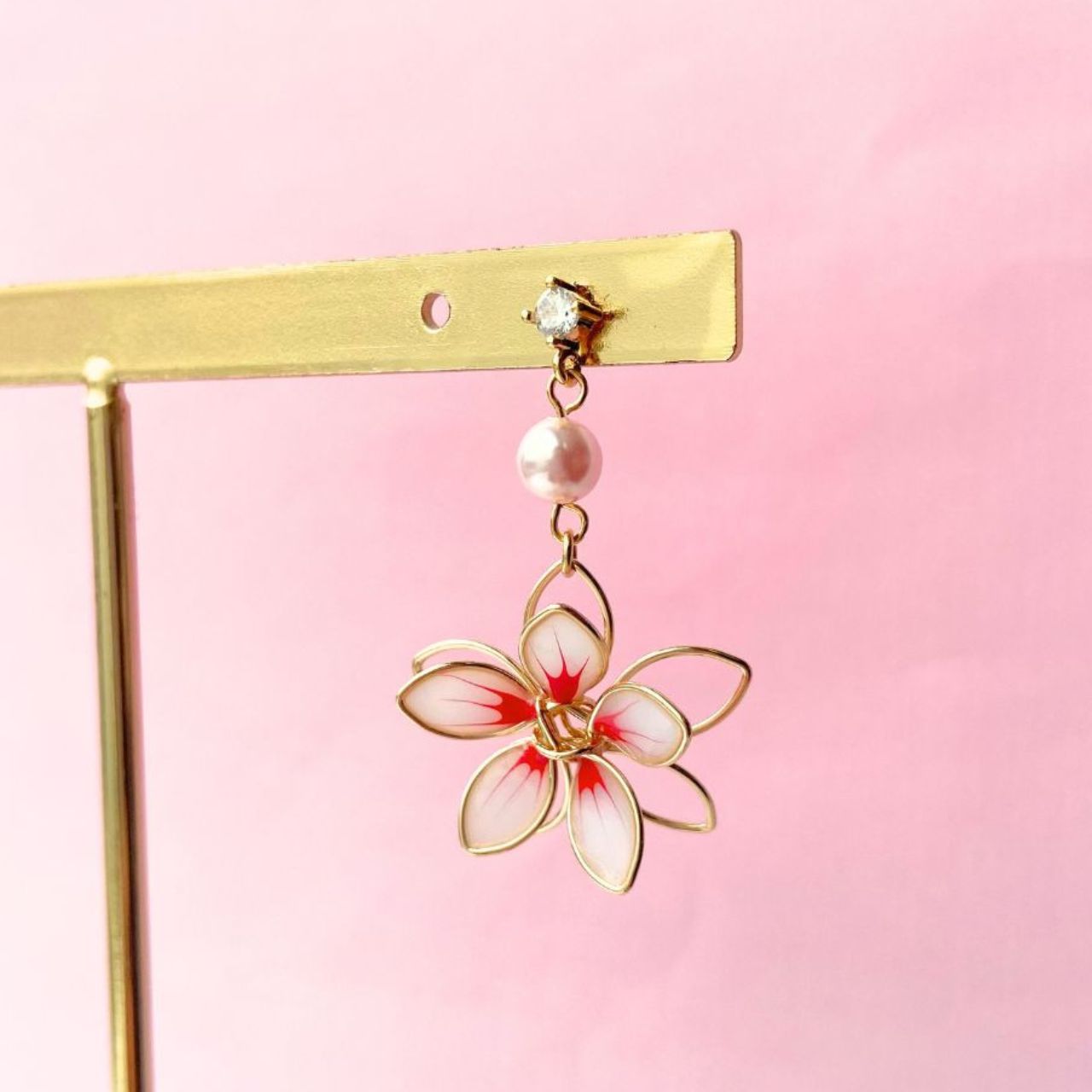 ワイヤー桜×ピンクパールピアス　A42