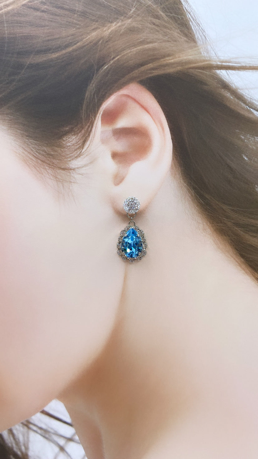 アクアマリンビジューバックキャッチピアス#641