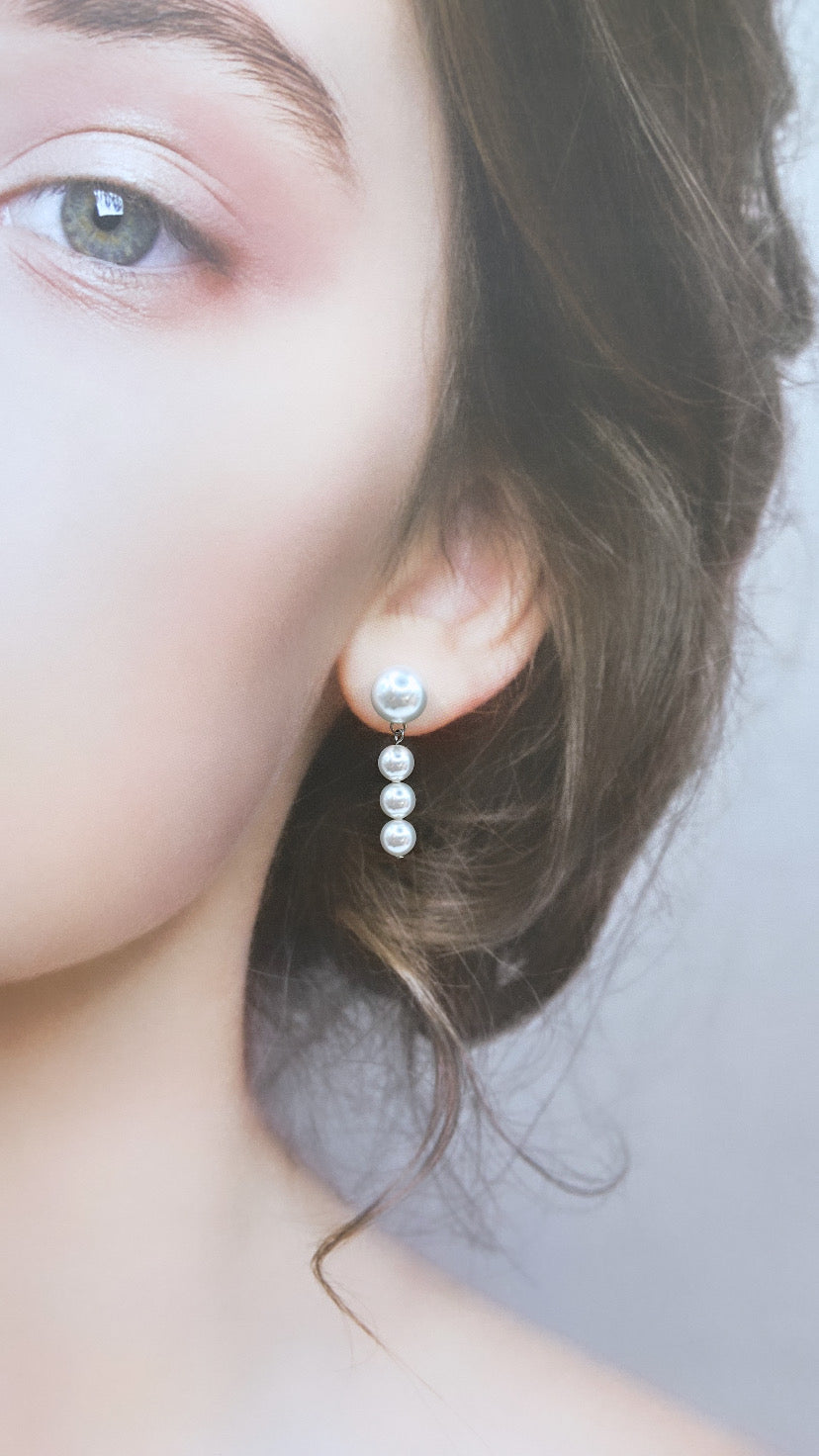 10mm×3연 6mm 진주 귀걸이 #105